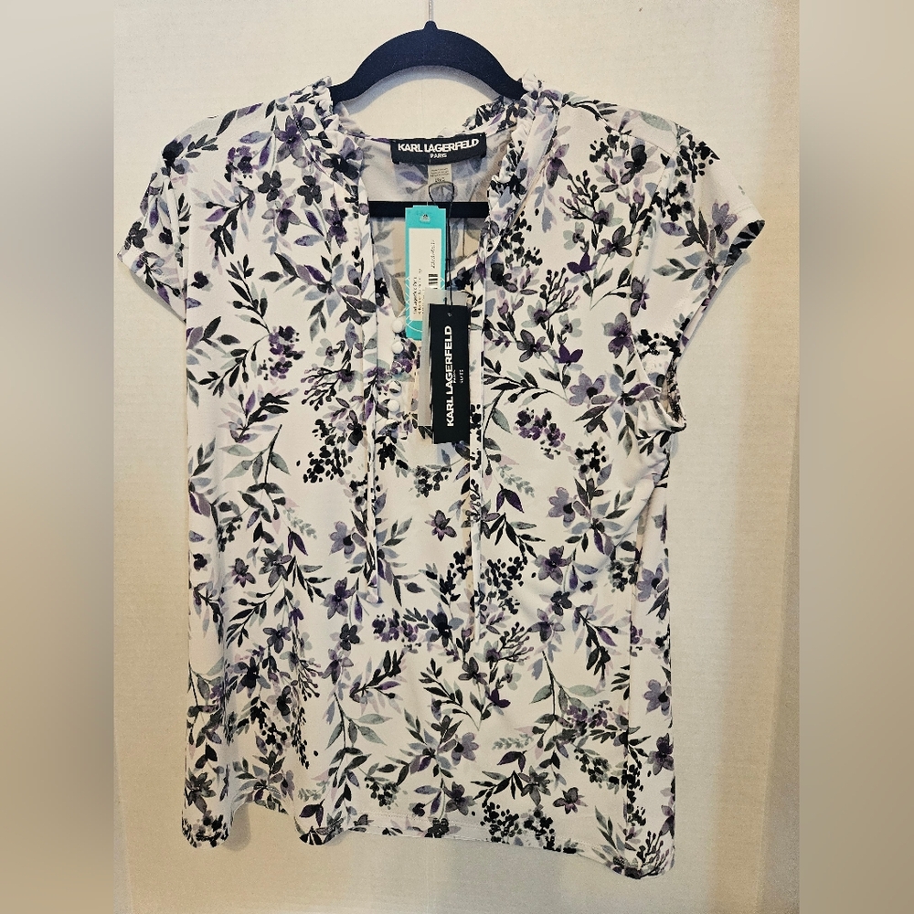 Karl Lagerfeld Women's Floral Blouse - Purple and White